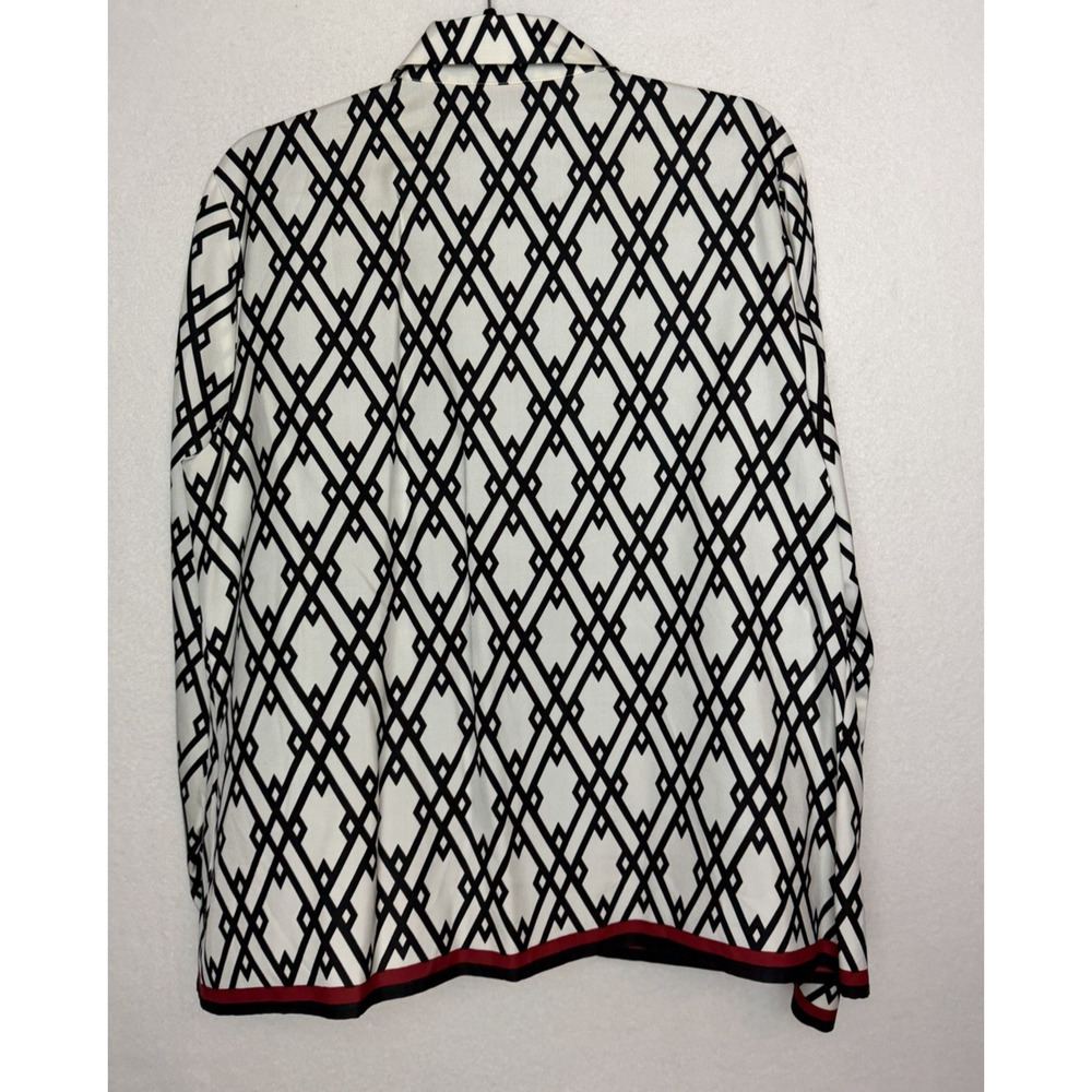 Talbots Silk Black White Geometric Diamond Long Sleeve Button Up Blouse Size 14 - Picture 10 of 11